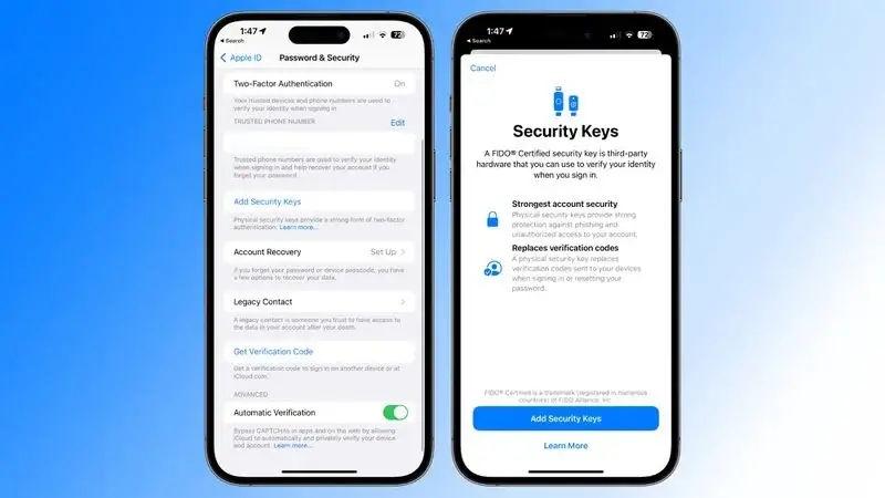 Security Keys for Apple ID