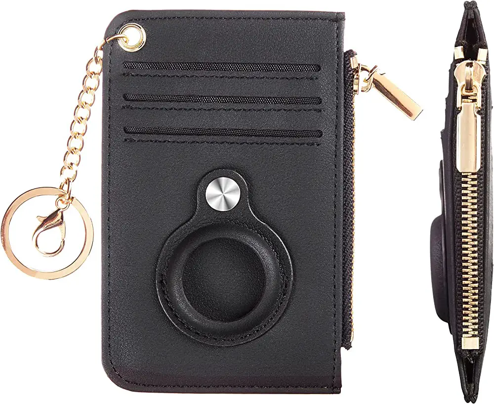 Hawanik Women's Slim Keychain Wallet Compatible with AirTag Wallet Holder Case (Black)