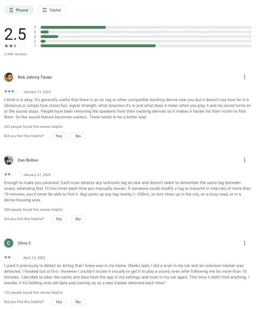 Is Tracker Detect The Best Android App for AirTag? bad review on play store